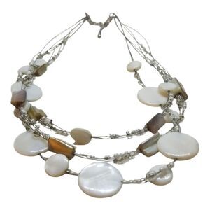 Avenue Necklace Coin Three Tier Wire Shell Coin Beads Silver Necklace